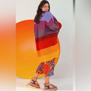 FARM Rio patch twirl striped knit cardigan